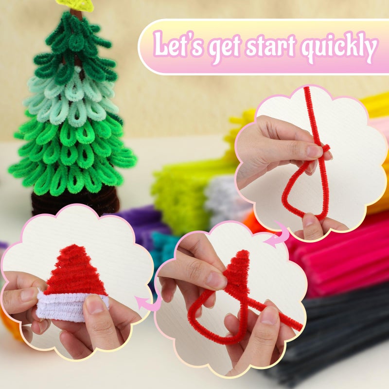 Mnuizu 200pcs Pipe Cleaners,Pipe Cleaners Chenille Stems for Craft, Fuzzy Sticks Christmas Craft Supplies for DIY Art & Creative Crafts Decorations(Light Pink) - Image 5